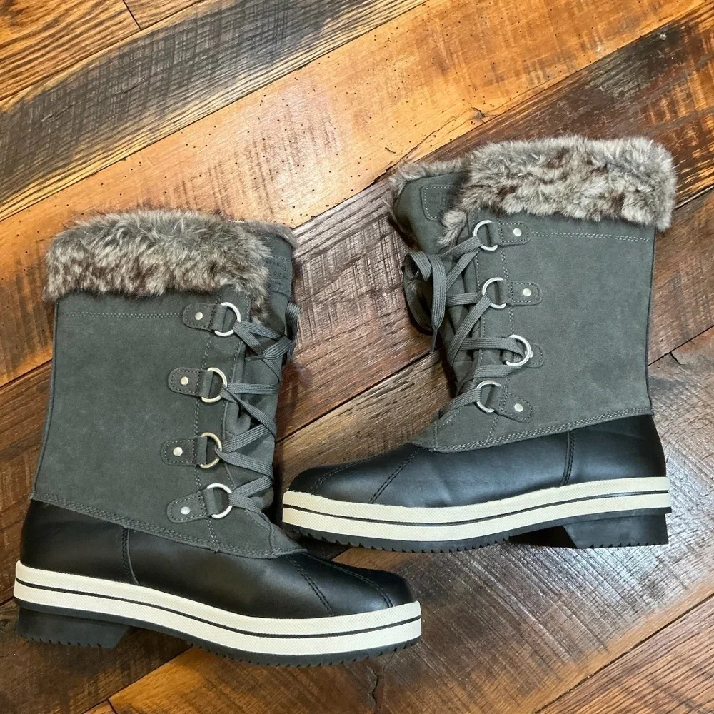 G.H. Bass & Co. Juno Duck Boots | Women’s Size 11M | Gray & Black Faux Fur Trim